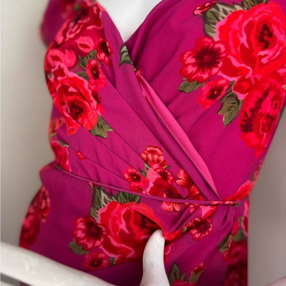 LPA Araceli Floral Puff Sleeve Wrap Mini Dress In Pink Size SMALL. B40 - Picture 7 of 14